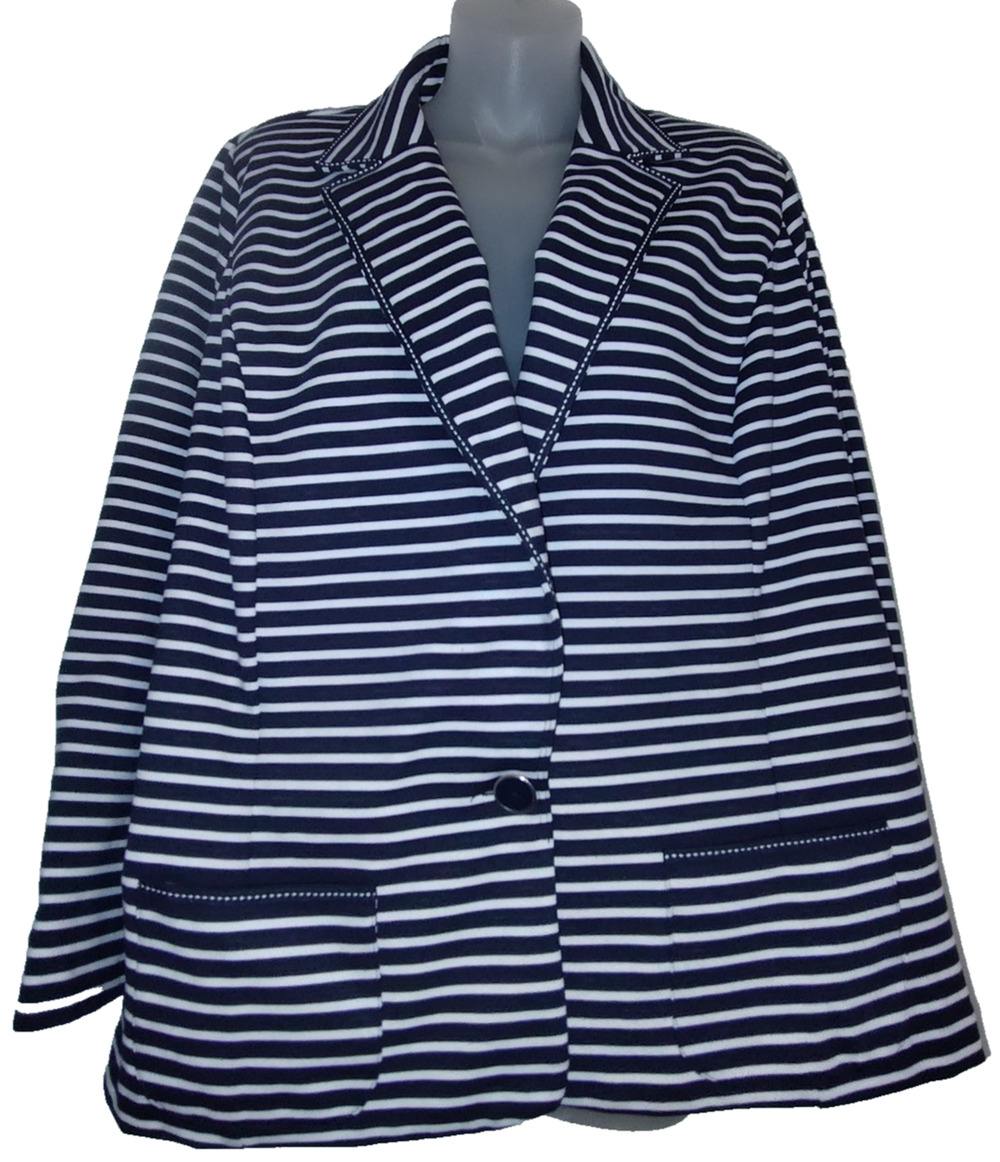 CJ Banks Women’s Blue Striped Classic Style Blazer Jacket Size 2X BG19 - Picture 1 of 4